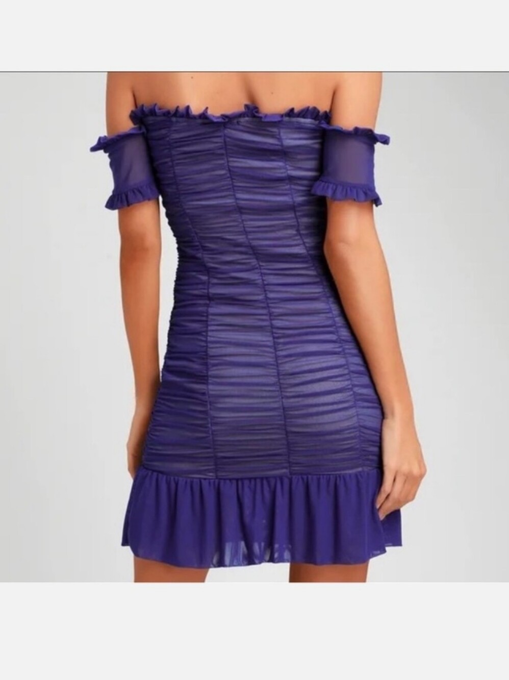 Lulu's Royal Blue Ruched Off-Shoulder Lace-Up Dress